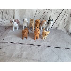 Flocked Dog Figures Lot 9 Dogs Assorted Toy Animals Dalmatian German Shepard